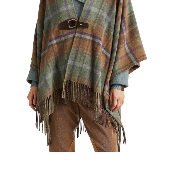RALPH LAUREN Plaid Fringe-Trim Twill Poncho - Picture 8 of 14